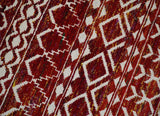 8x10 Hand Knotted Red and White Modern Contemporary Southwestern Tribal Trellis Recycled Silk Area Rug