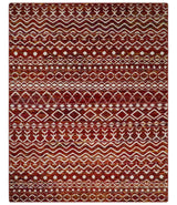 8x10 Hand Knotted Red and White Modern Contemporary Southwestern Tribal Trellis Recycled Silk Area Rug