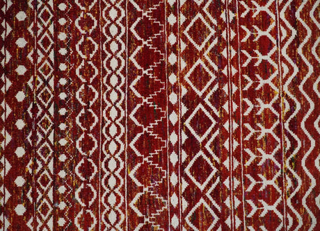 8x10 Hand Knotted Rust, Gold and White Modern Contemporary Southwestern Tribal Trellis Recycled Silk Area Rug