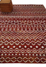 8x10 Hand Knotted Rust, Gold and White Modern Contemporary Southwestern Tribal Trellis Recycled Silk Area Rug