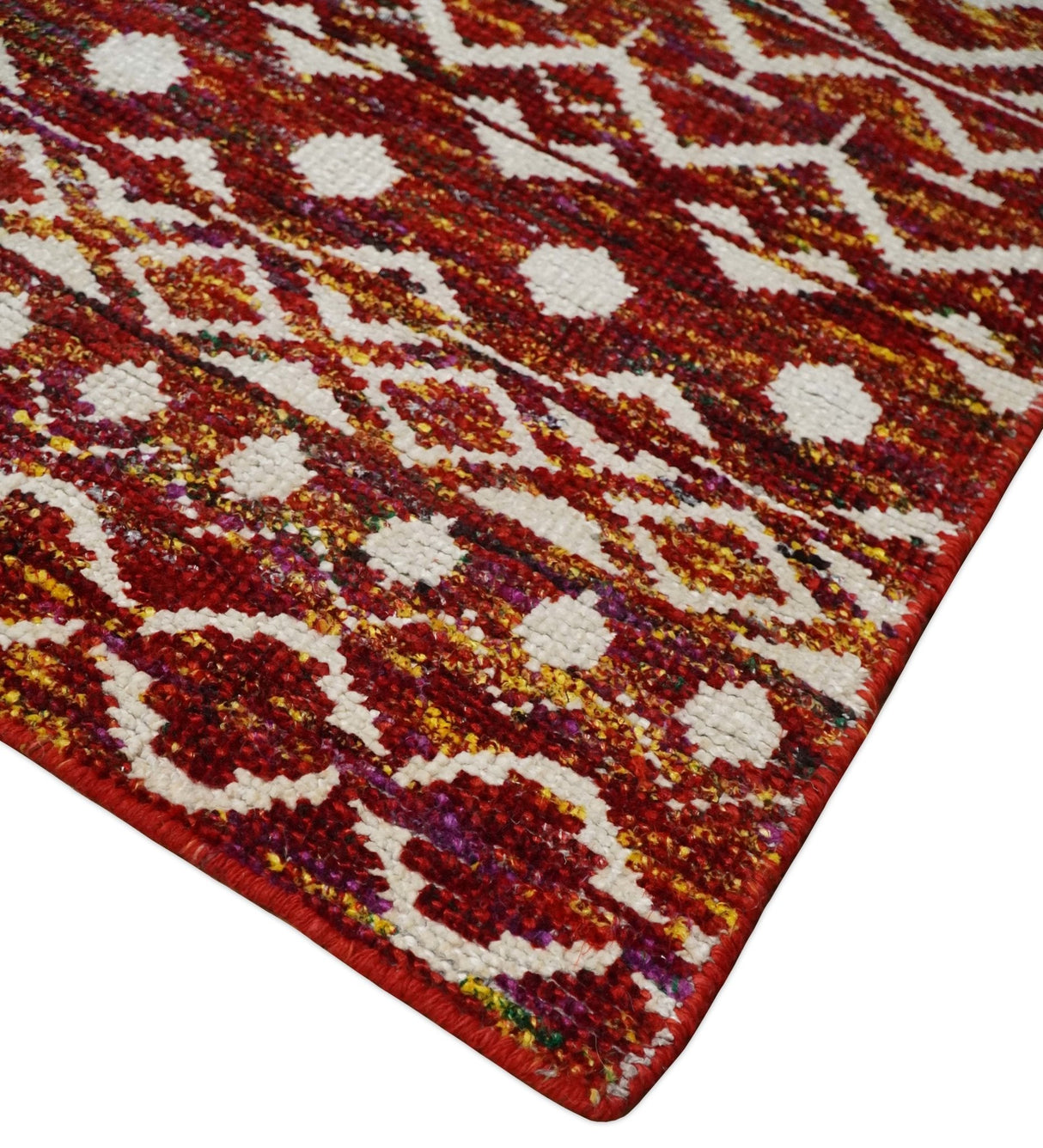 8x10 Hand Knotted Rust, Gold and White Modern Contemporary Southwestern Tribal Trellis Recycled Silk Area Rug