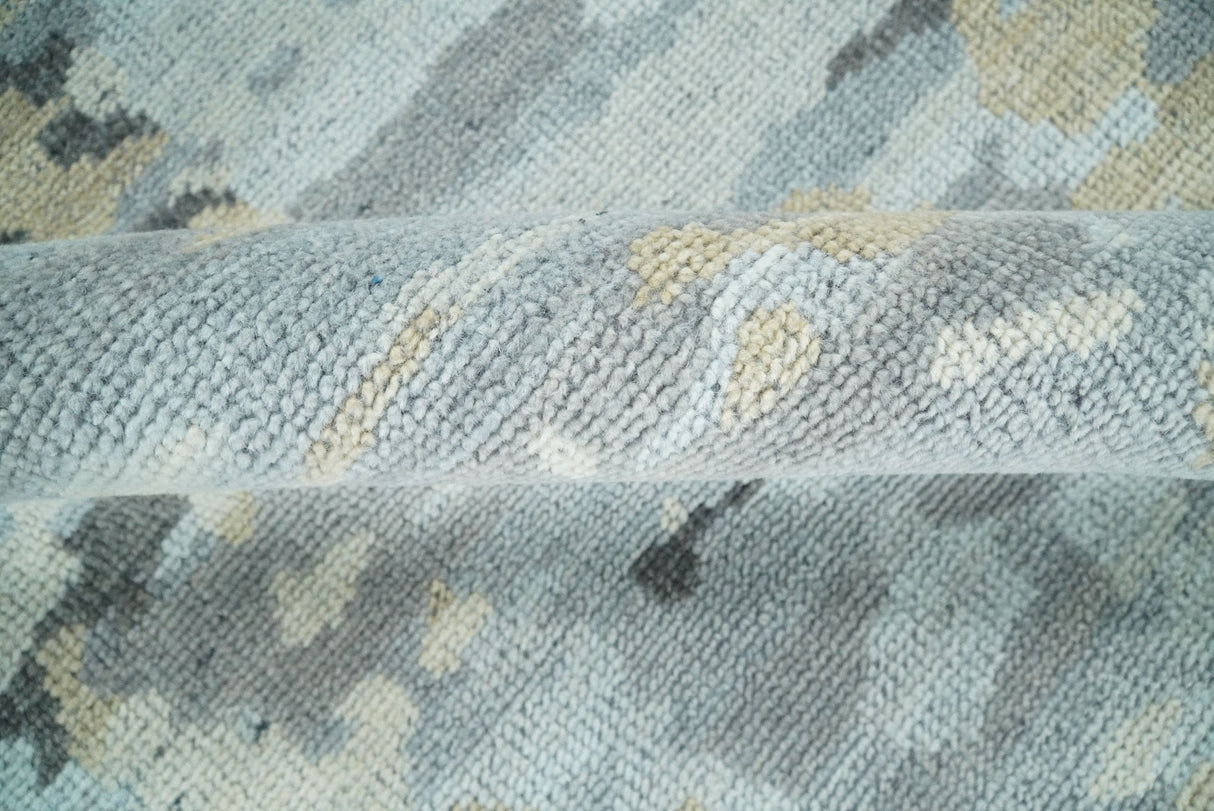 8x10 Hand Knotted Silver and Beige Modern Abstract Low Pile Wool Rug