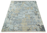 8x10 Hand Knotted Silver and Beige Modern Abstract Low Pile Wool Rug