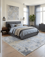 8x10 Hand Knotted Silver and Beige Modern Abstract Low Pile Wool Rug