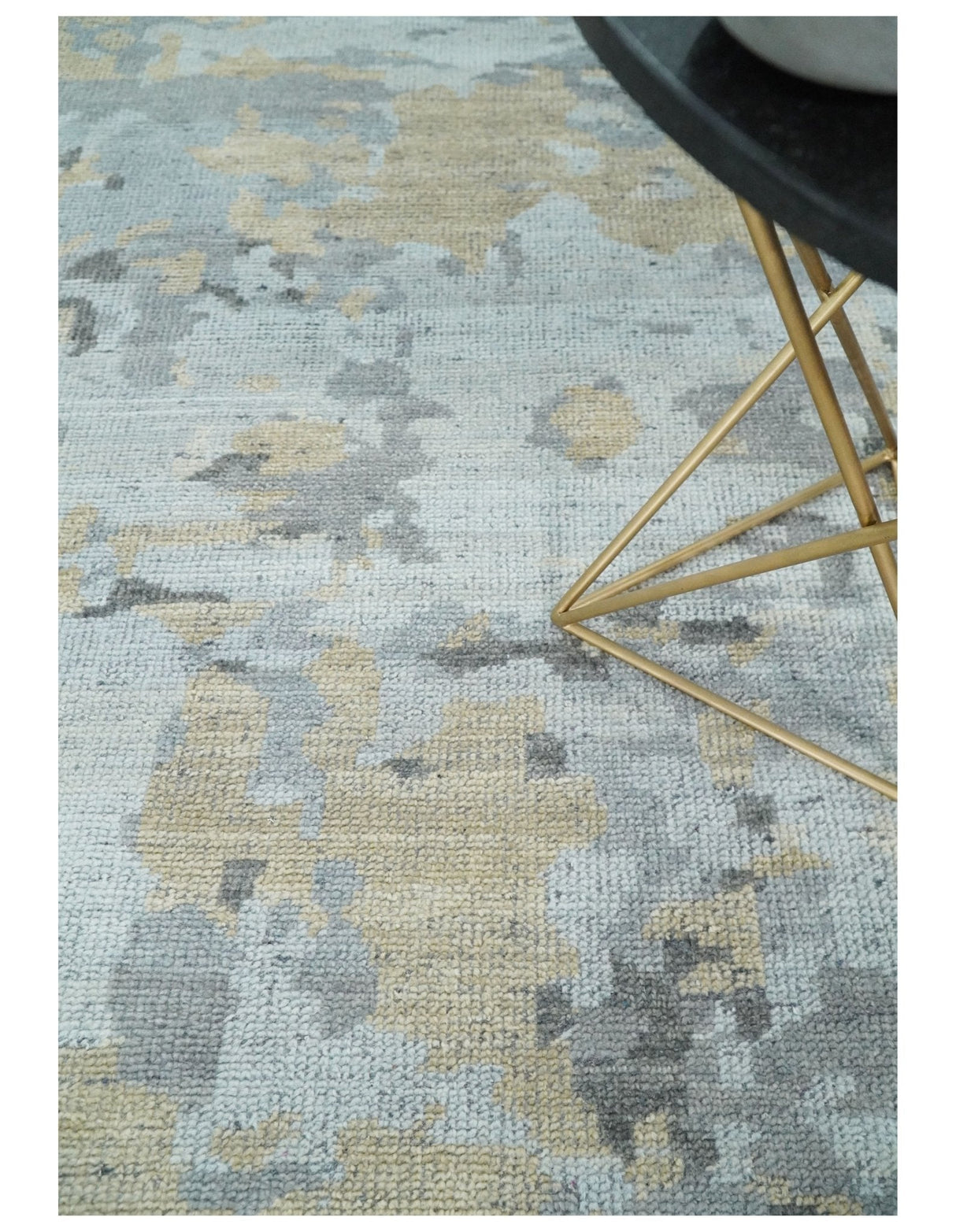 8x10 Hand Knotted Silver and Beige Modern Abstract Low Pile Wool Rug