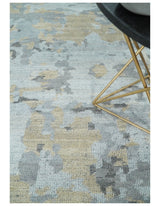 8x10 Hand Knotted Silver and Beige Modern Abstract Low Pile Wool Rug