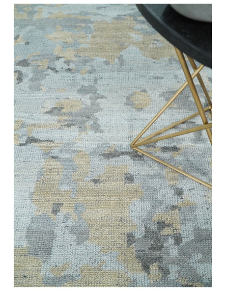 8x10 Hand Knotted Silver and Beige Modern Abstract Low Pile Wool Rug