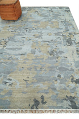 8x10 Hand Knotted Silver and Beige Modern Abstract Low Pile Wool Rug