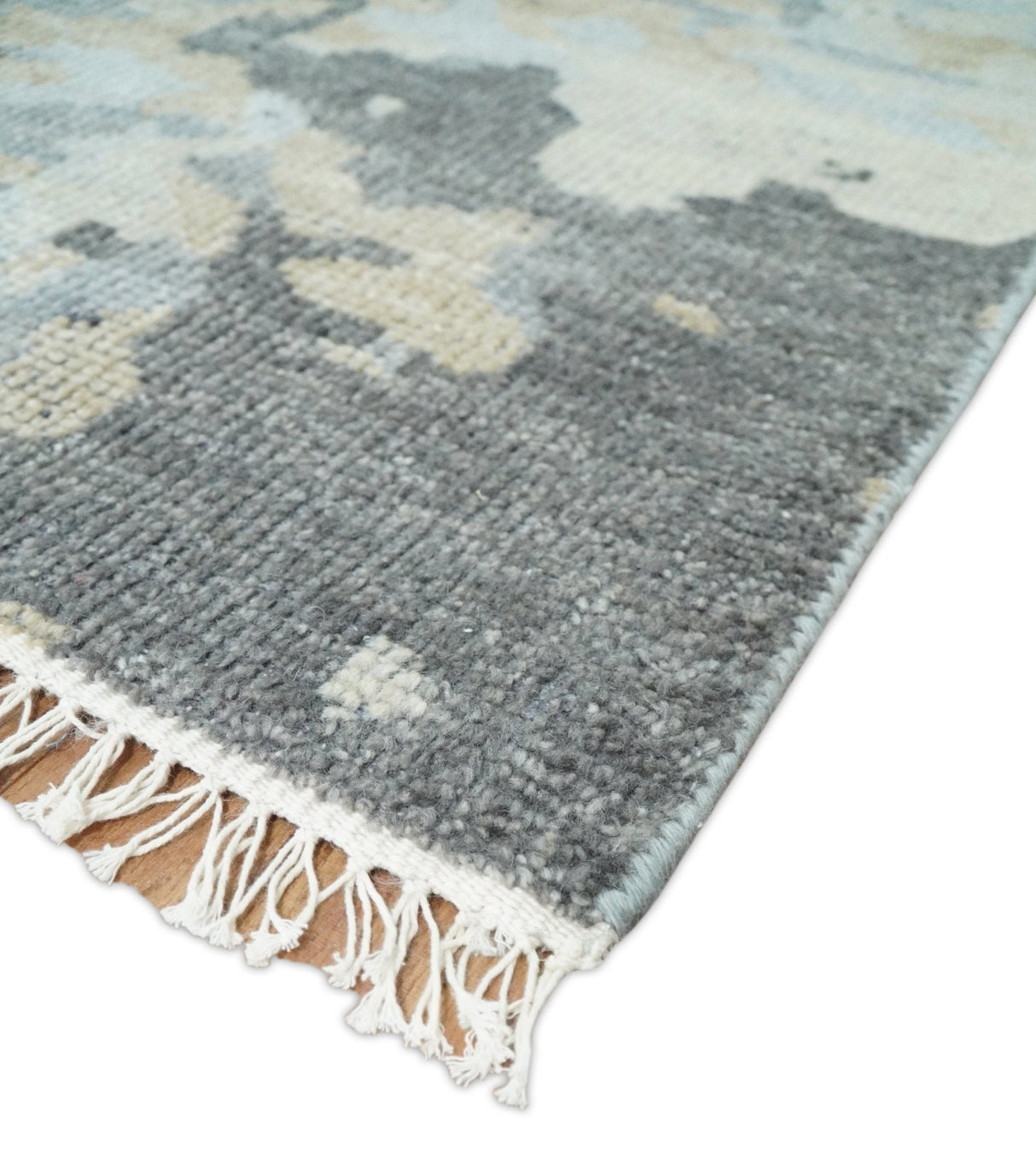 8x10 Hand Knotted Silver and Beige Modern Abstract Low Pile Wool Rug