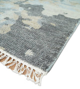 8x10 Hand Knotted Silver and Beige Modern Abstract Low Pile Wool Rug
