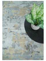 8x10 Hand Knotted Silver and Beige Modern Abstract Low Pile Wool Rug
