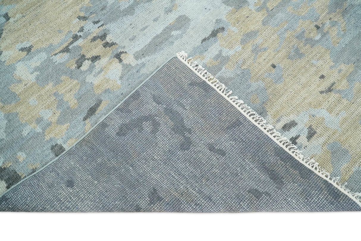 8x10 Hand Knotted Silver and Beige Modern Abstract Low Pile Wool Rug