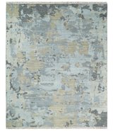 8x10 Hand Knotted Silver and Beige Modern Abstract Low Pile Wool Rug