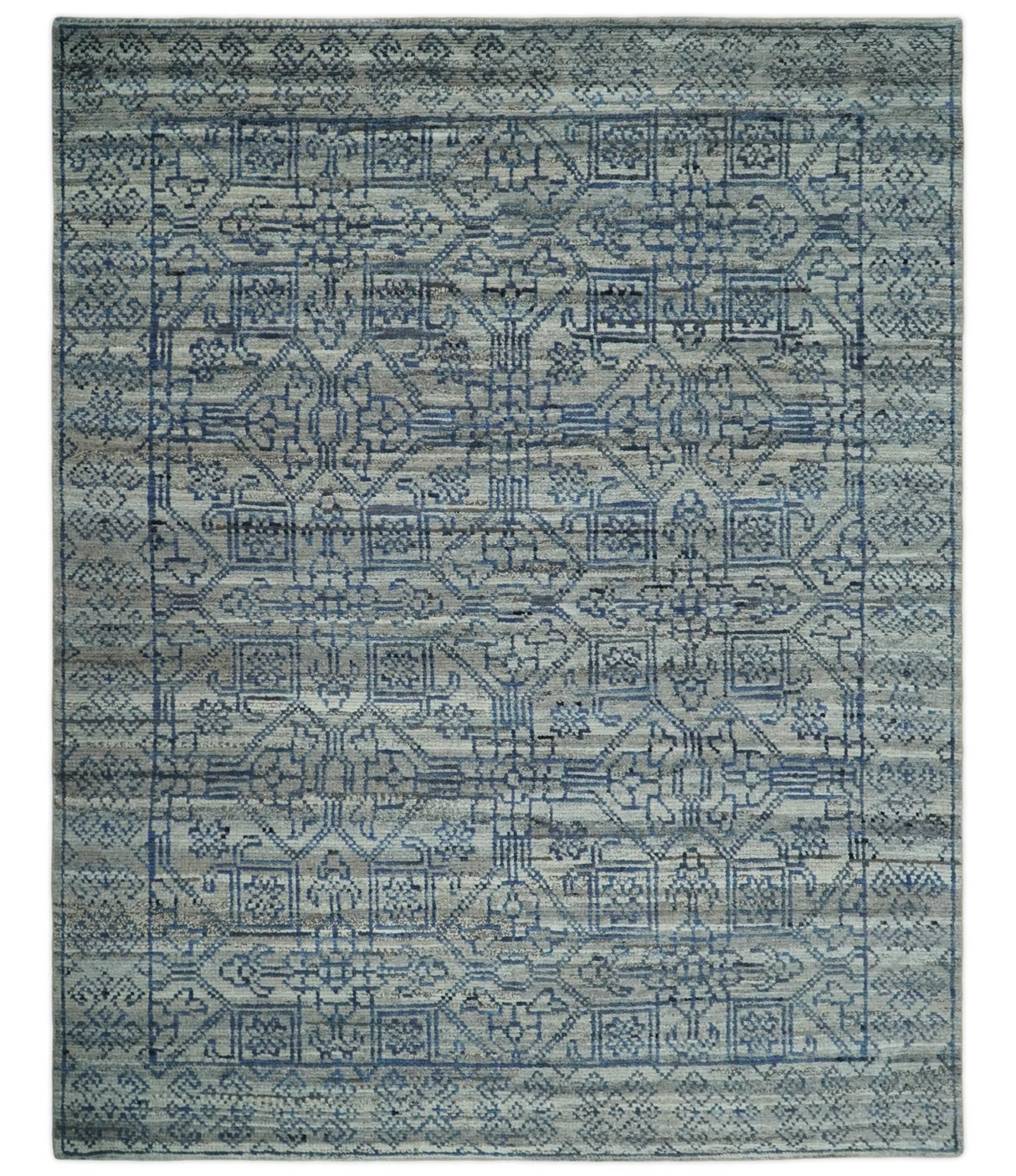 8x10 Hand Knotted Silver and Blue Traditional Persian Area Rug