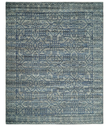 8x10 Hand Knotted Silver and Blue Traditional Persian Area Rug