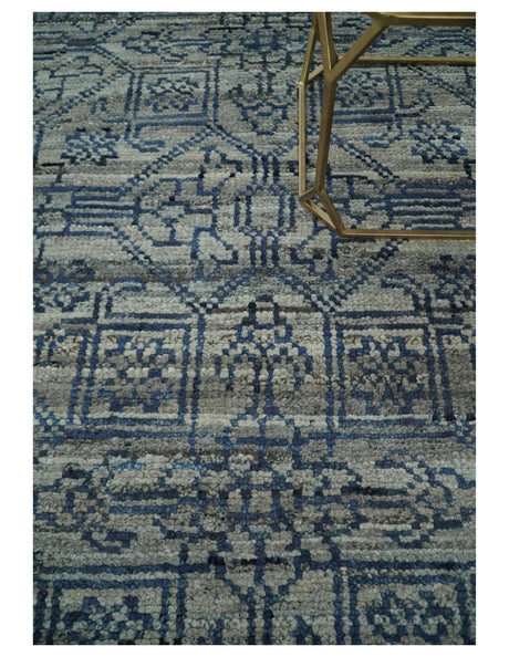 8x10 Hand Knotted Silver and Blue Traditional Persian Area Rug