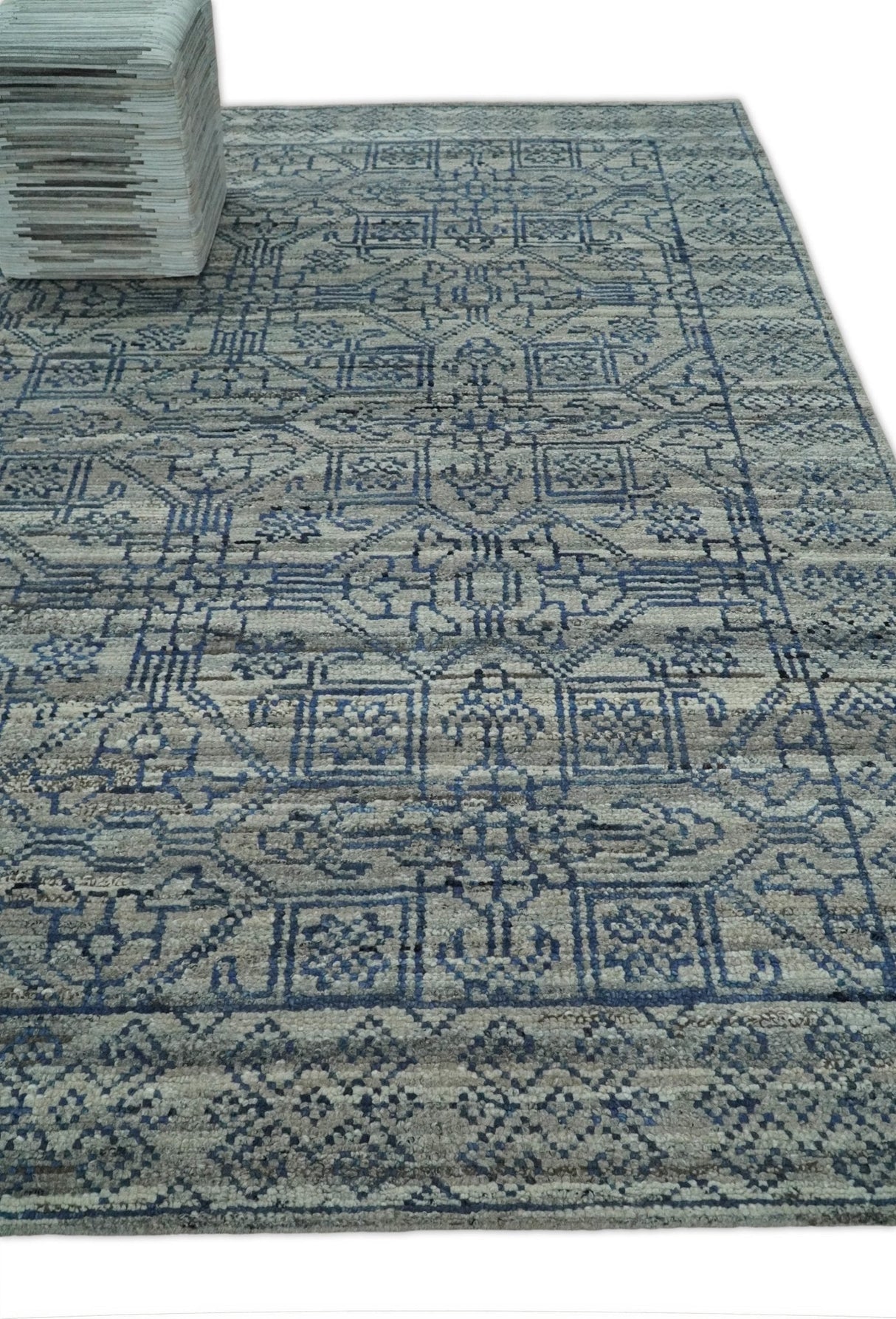 8x10 Hand Knotted Silver and Blue Traditional Persian Area Rug