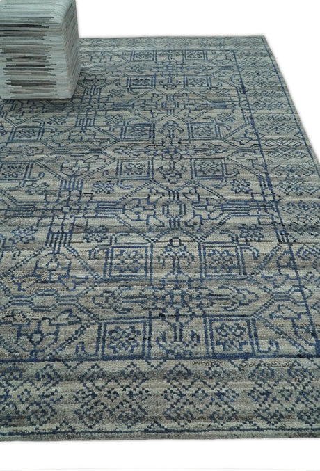 8x10 Hand Knotted Silver and Blue Traditional Persian Area Rug