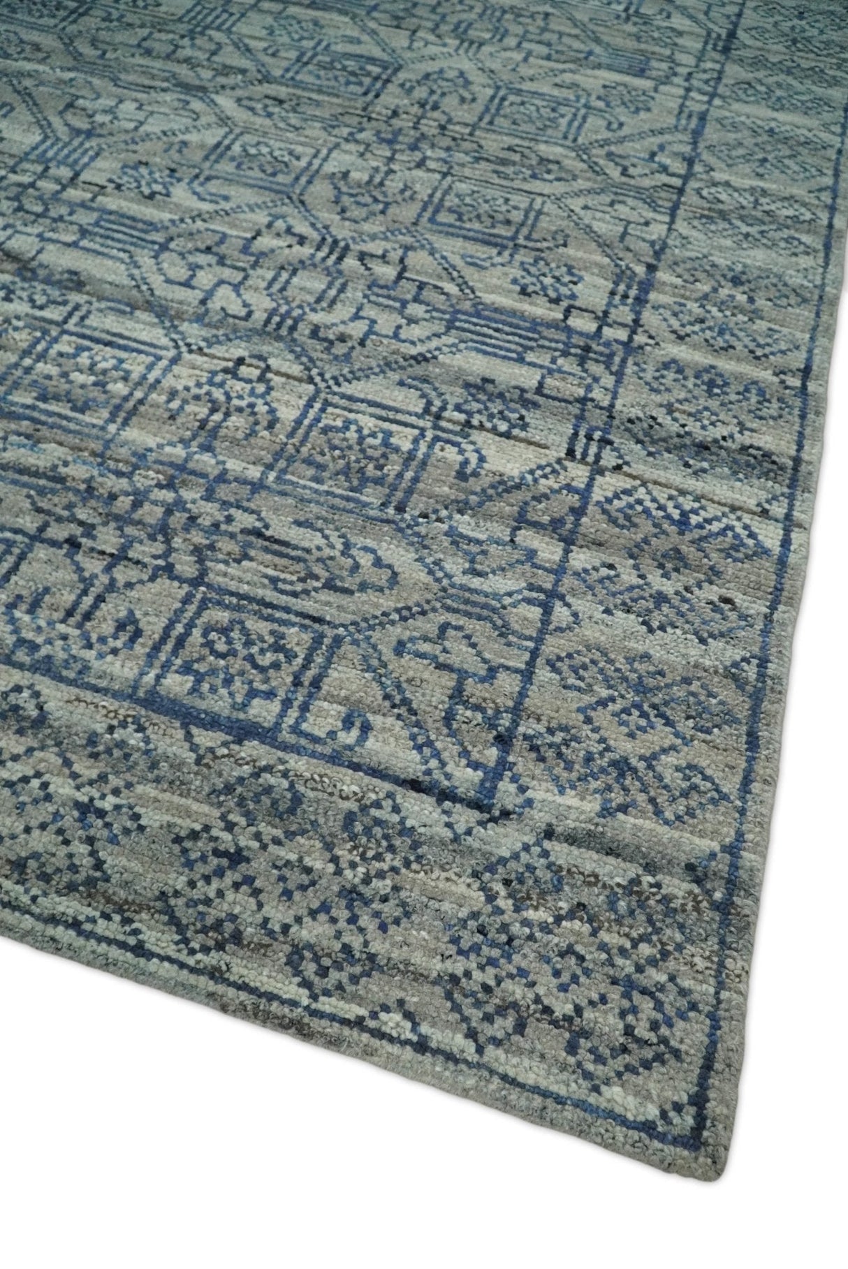 8x10 Hand Knotted Silver and Blue Traditional Persian Area Rug