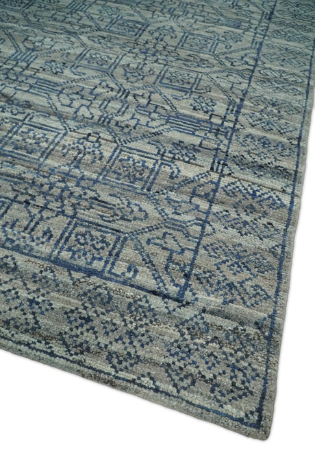 8x10 Hand Knotted Silver and Blue Traditional Persian Area Rug