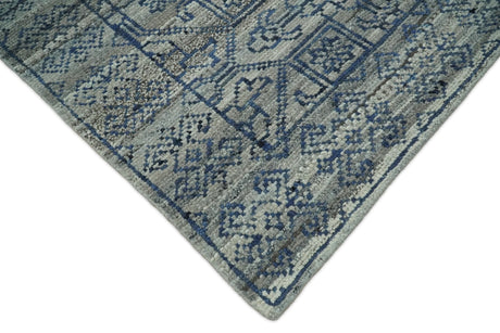 8x10 Hand Knotted Silver and Blue Traditional Persian Area Rug