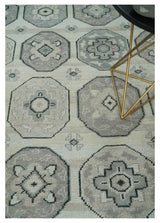 8x10 Hand Knotted Silver, Beige and Gray Traditional Low Pile Area Rug