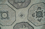8x10 Hand Knotted Silver, Beige and Gray Traditional Low Pile Area Rug