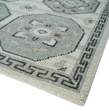8x10 Hand Knotted Silver, Beige and Gray Traditional Low Pile Area Rug