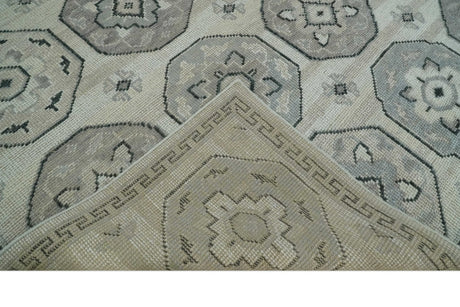 8x10 Hand Knotted Silver, Beige and Gray Traditional Low Pile Area Rug