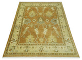 8x10 Hand Knotted Traditional Oushak Rust and Beige Area Rug