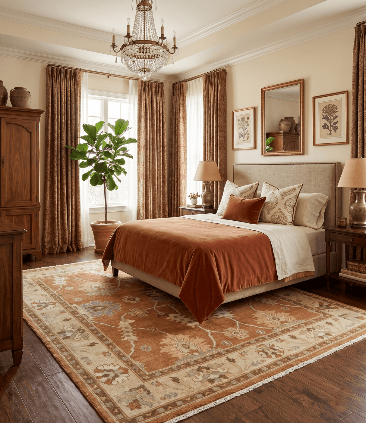 8x10 Hand Knotted Traditional Oushak Rust and Beige Area Rug