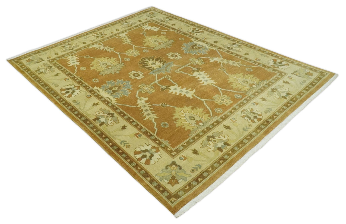 8x10 Hand Knotted Traditional Oushak Rust and Beige Area Rug