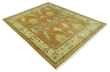 8x10 Hand Knotted Traditional Oushak Rust and Beige Area Rug