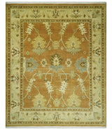 8x10 Hand Knotted Traditional Oushak Rust and Beige Area Rug