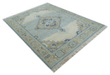 8x10 Hand Knotted Traditional Serapi Blue And Beige Wool Area Rug
