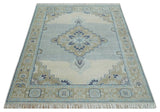 8x10 Hand Knotted Traditional Serapi Blue And Beige Wool Area Rug