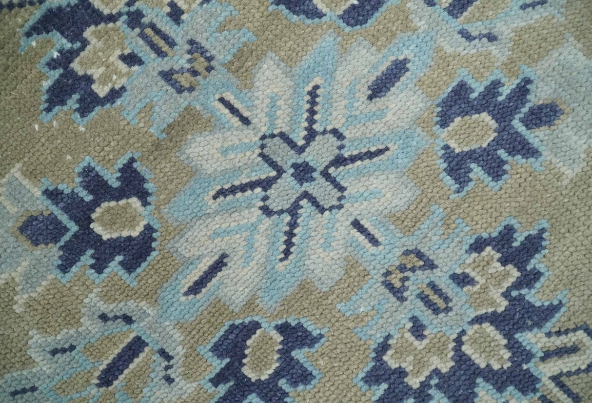 8x10 Hand Knotted Traditional Serapi Blue And Beige Wool Area Rug