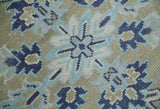 8x10 Hand Knotted Traditional Serapi Blue And Beige Wool Area Rug
