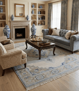 8x10 Hand Knotted Traditional Serapi Blue And Beige Wool Area Rug