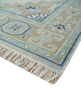 8x10 Hand Knotted Traditional Serapi Blue And Beige Wool Area Rug