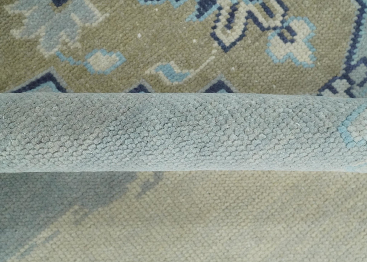 8x10 Hand Knotted Traditional Serapi Blue And Beige Wool Area Rug
