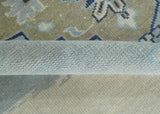 8x10 Hand Knotted Traditional Serapi Blue And Beige Wool Area Rug