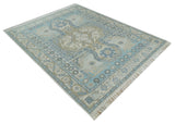 8x10 Hand Knotted Traditional Turkish Blue And Beige Low Pile Area Rug