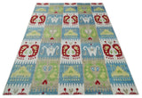 8x10 Hand Knotted White, Blue and Rust Modern Tribal Style Recycled Silk Area Rug