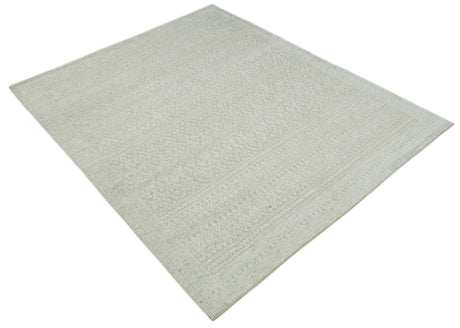 8x10 Hand Knotted Woolen Modern Contemporary Beige and Ivory Tribal Area Rug