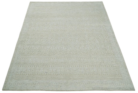 8x10 Hand Knotted Woolen Modern Contemporary Beige and Ivory Tribal Area Rug