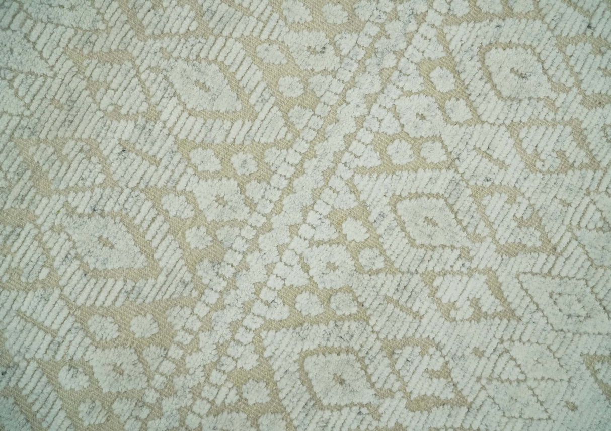 8x10 Hand Knotted Woolen Modern Contemporary Beige and Ivory Tribal Area Rug