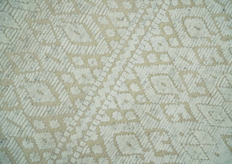 8x10 Hand Knotted Woolen Modern Contemporary Beige and Ivory Tribal Area Rug