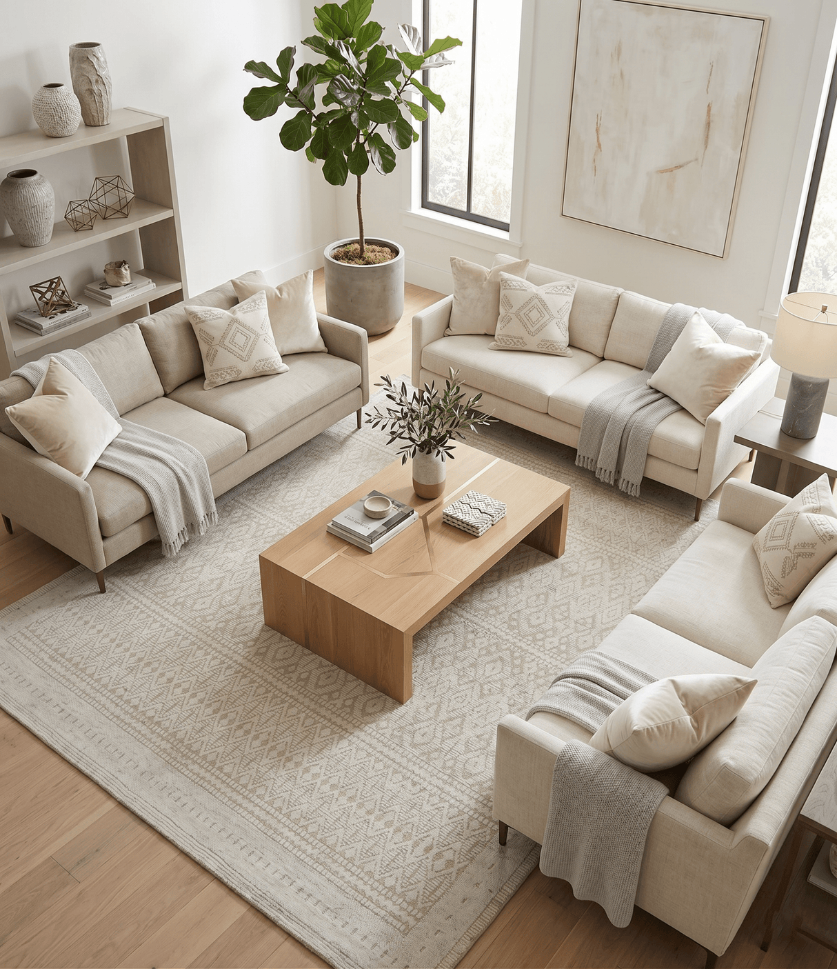 8x10 Hand Knotted Woolen Modern Contemporary Beige and Ivory Tribal Area Rug