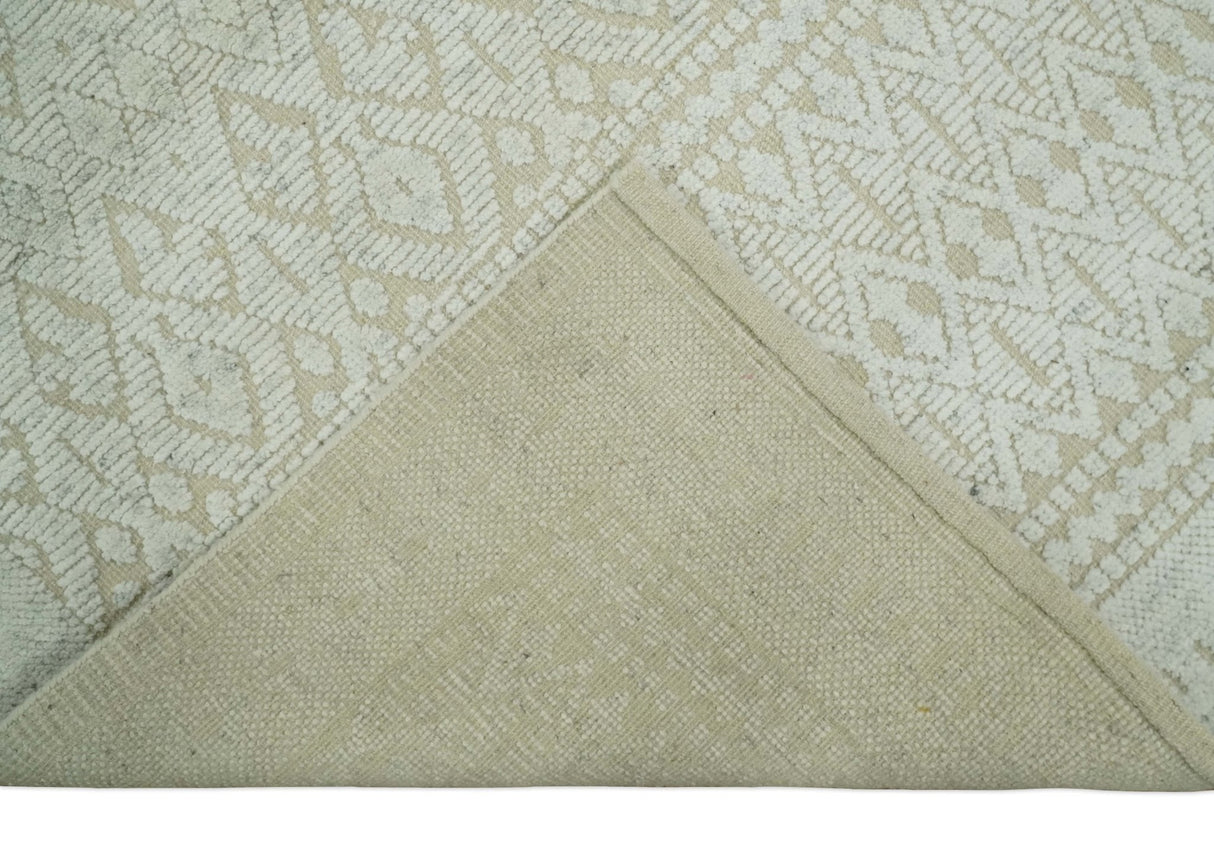 8x10 Hand Knotted Woolen Modern Contemporary Beige and Ivory Tribal Area Rug